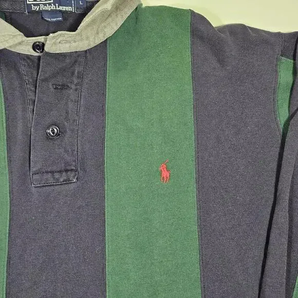 Vtg Ralph Lauren Striped Rugby Long Sleeve Polo. 100% Cotton. Mens Large READ - Picture 7 of 11